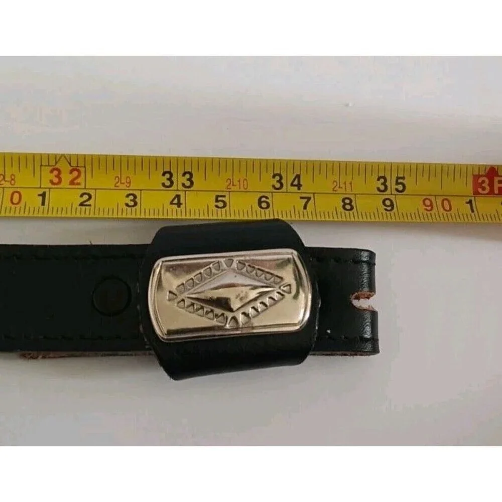 Vintage  Leather Concho Belt NO BUCKLE Black Silver Western Distressed Cowgirl